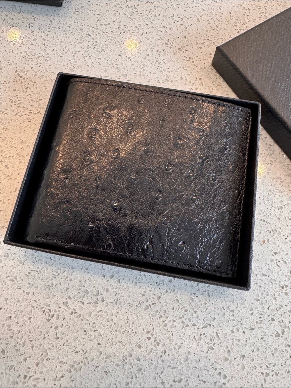 Men's Black Genuine Ostrich Leather Bi-Fold Wallet